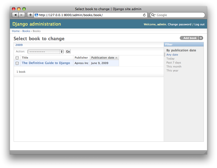 Screenshot of the book change list page after ordering.
