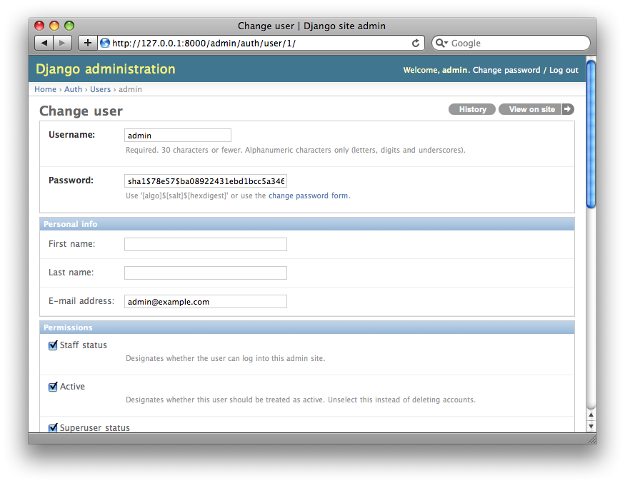 Screenshot of the user edit form